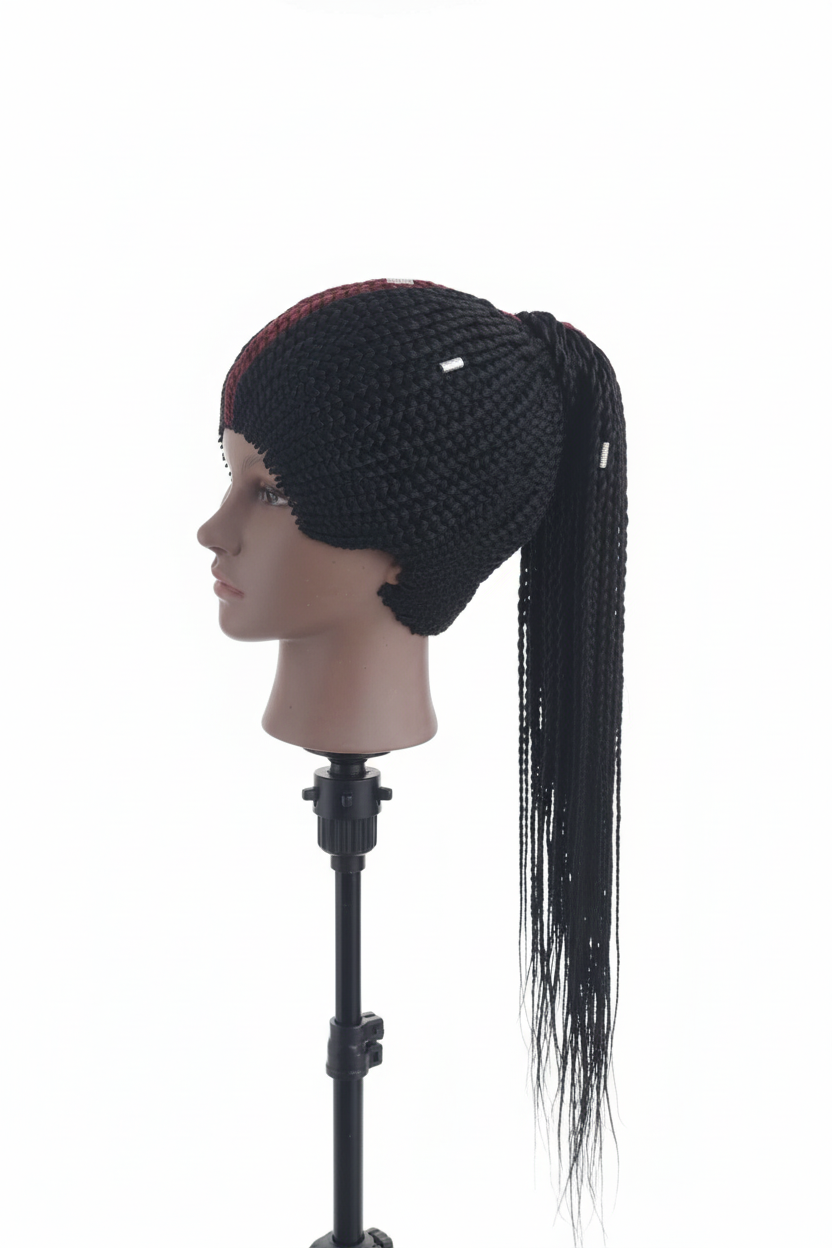 KESI – Cornrow Braided Wig Pferdeschwanz Schwarz & Bordeaux