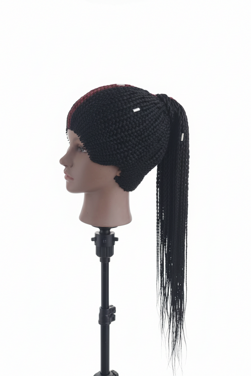 KESI – Cornrow Braided Wig Pferdeschwanz Schwarz & Bordeaux